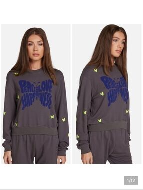 Lauren Moshi Spalding Neon Peace Love Butterflies sweatshirt